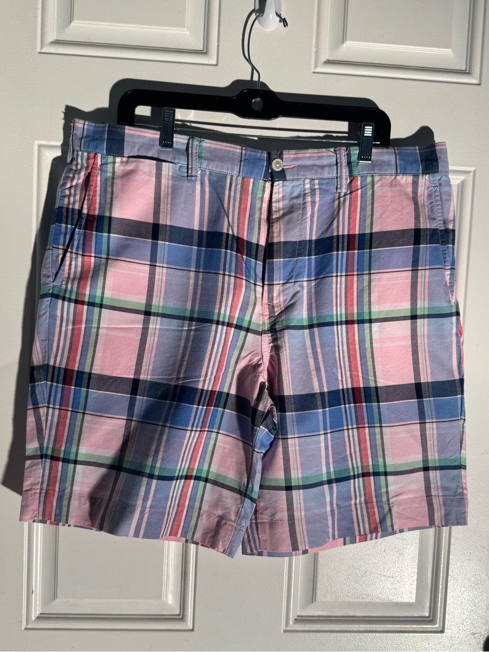 Ralph Lauren Pink Plaid Flat-Front Shorts with Blue & Green Stripes